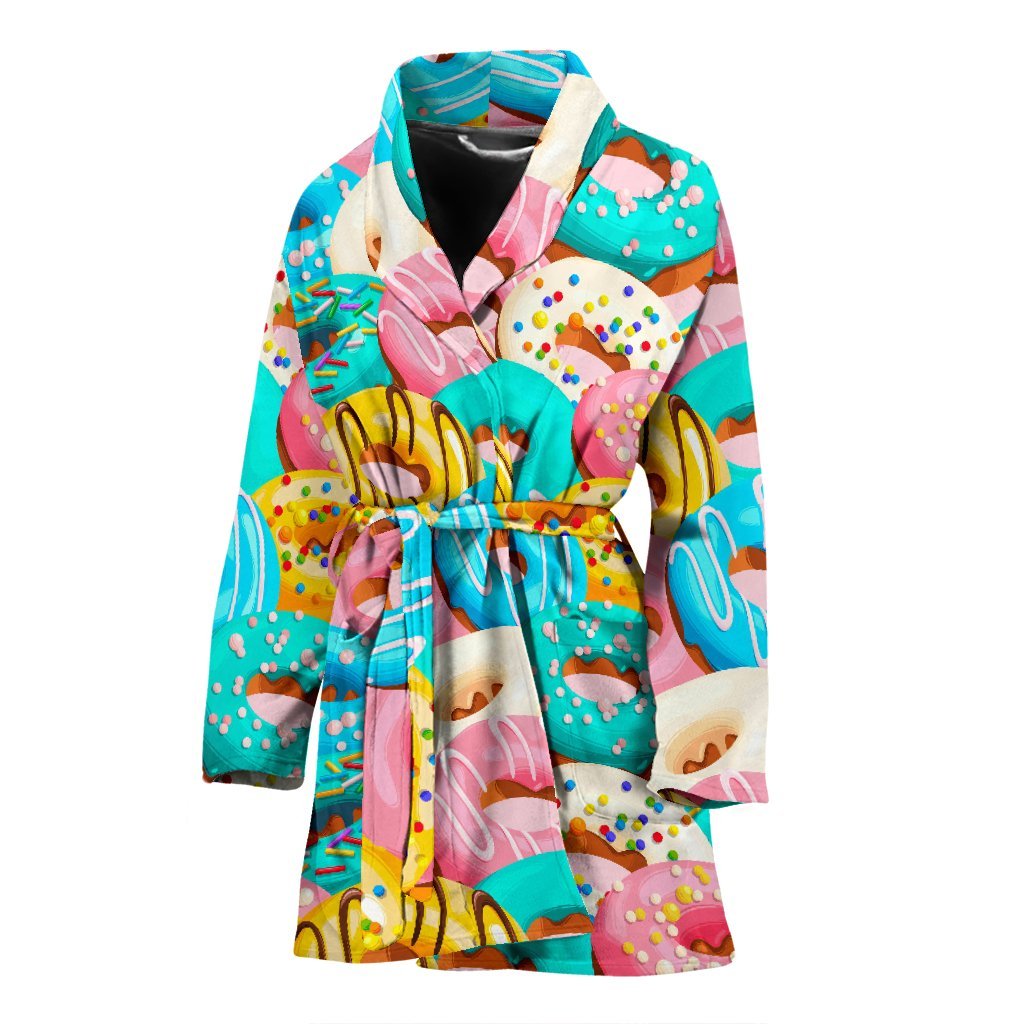 Colorful Donut Pattern Print Women Long Robe-grizzshop