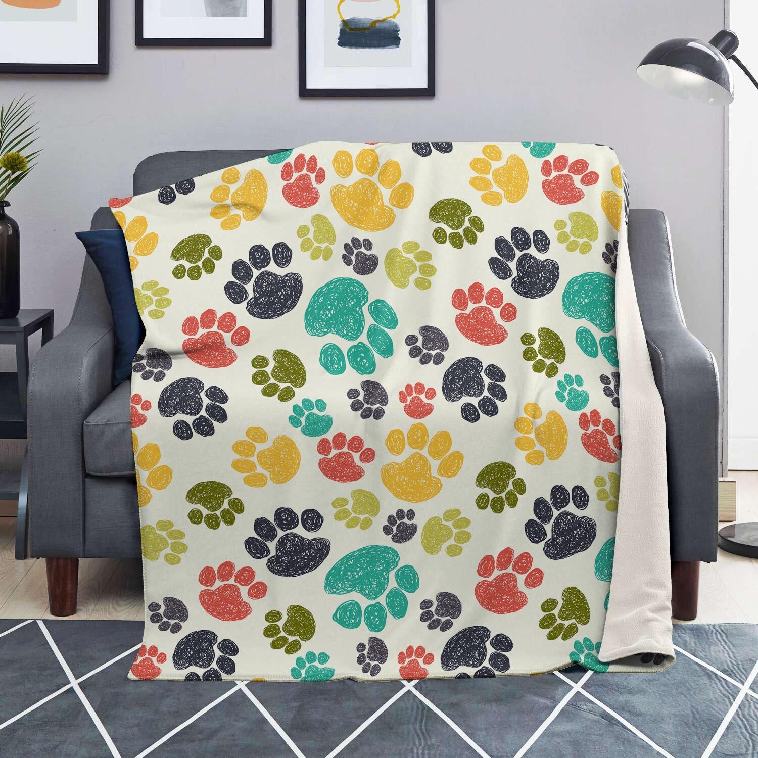 Colorful Doodle Paw Blanket-grizzshop