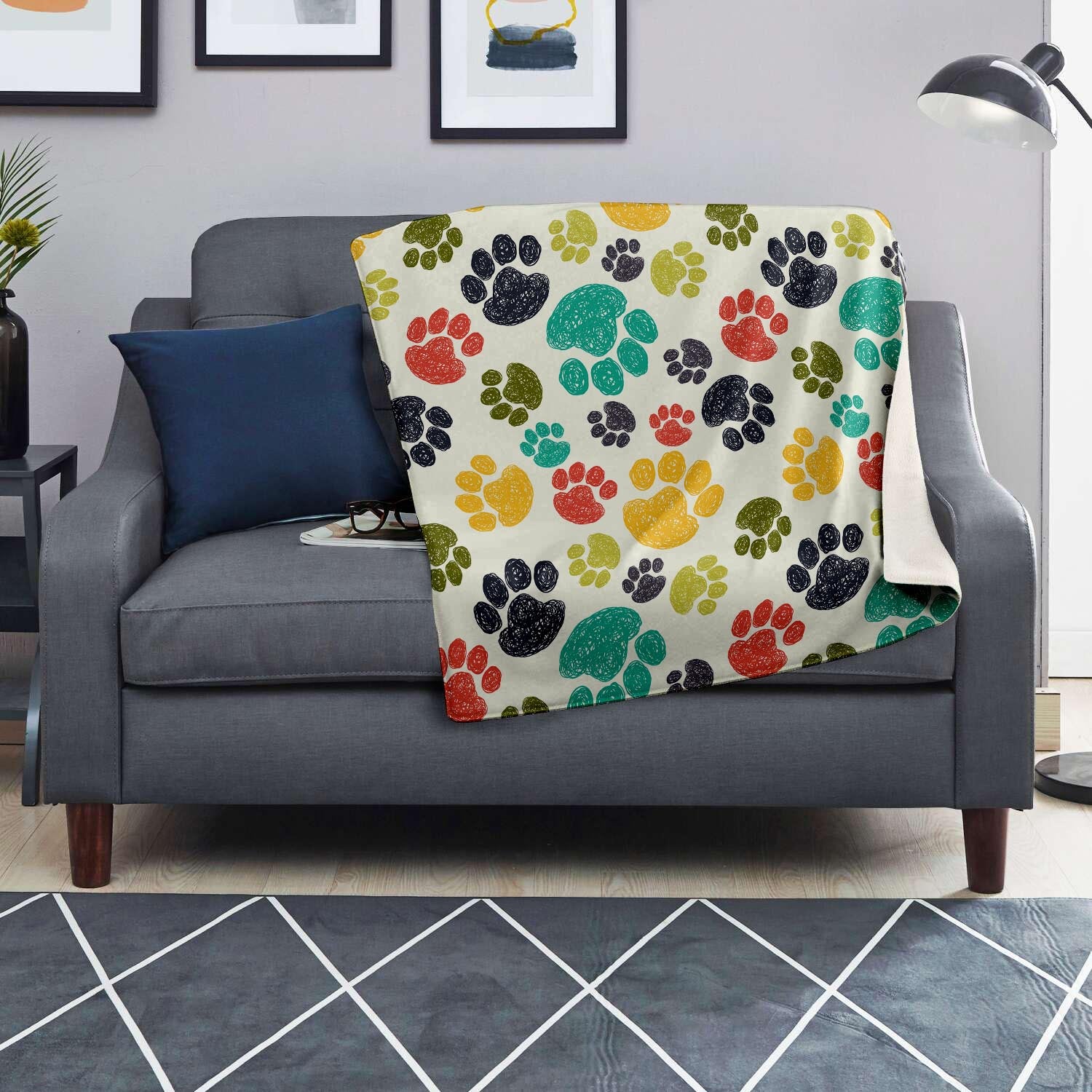 Colorful Doodle Paw Blanket-grizzshop