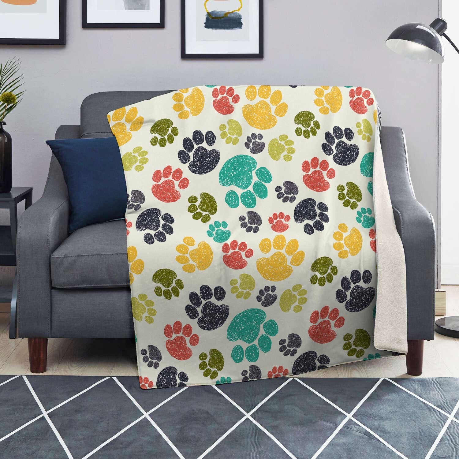 Colorful Doodle Paw Blanket-grizzshop