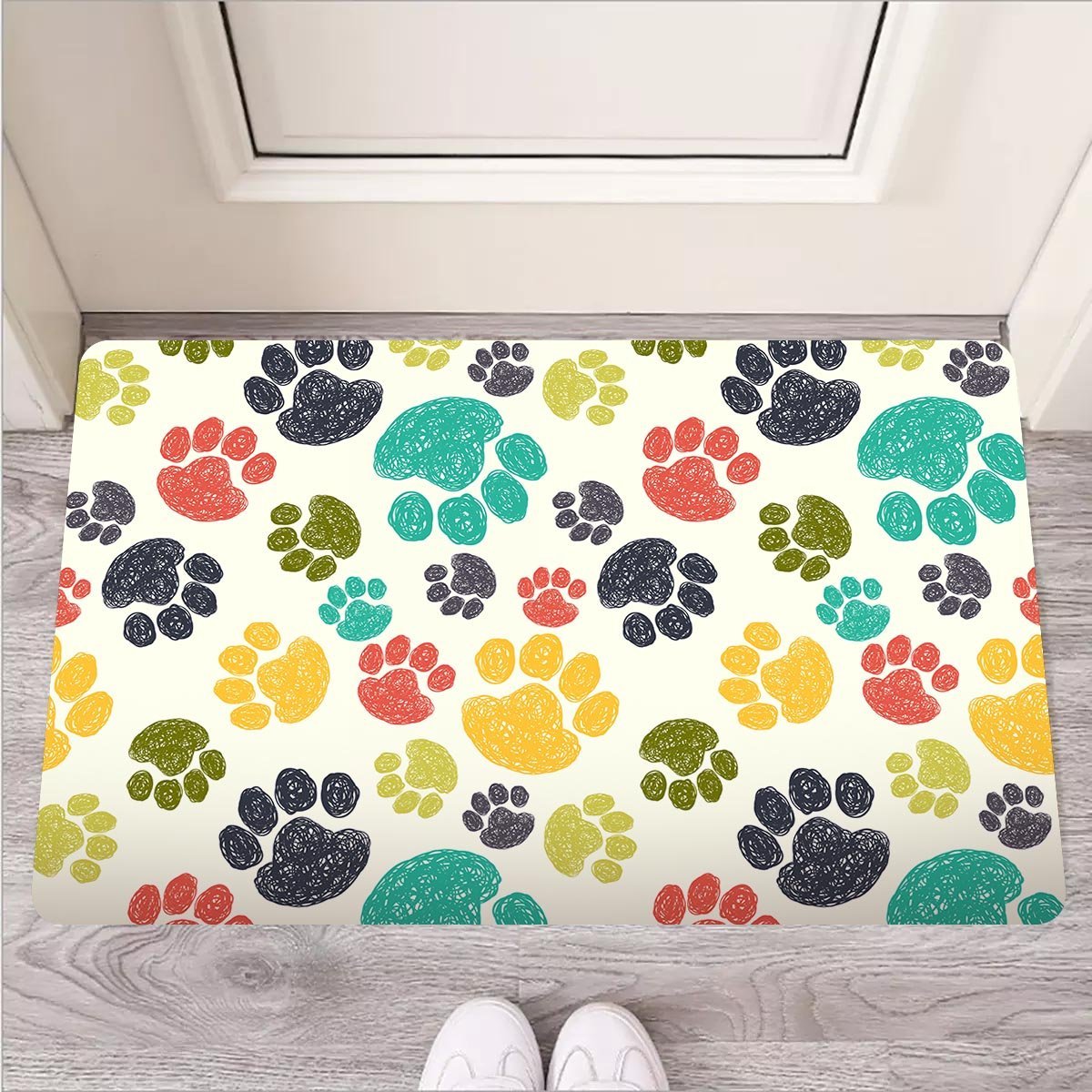 Colorful Doodle Paw Door Mat-grizzshop