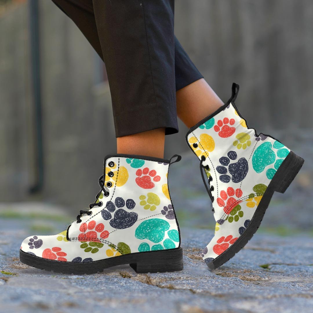 Colorful Doodle Paw Men's Boots-grizzshop