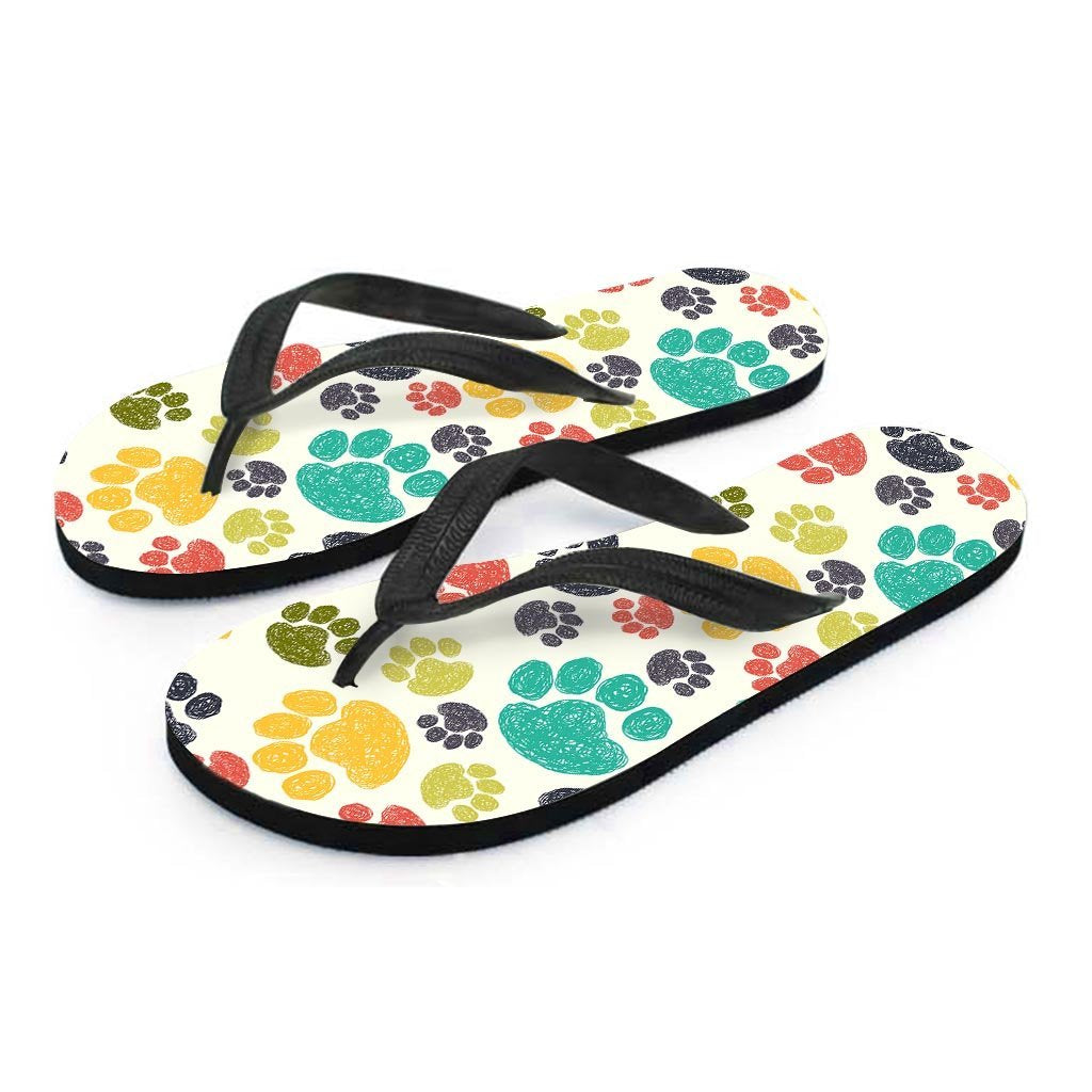 Colorful Doodle Paw Men's Flip Flops-grizzshop