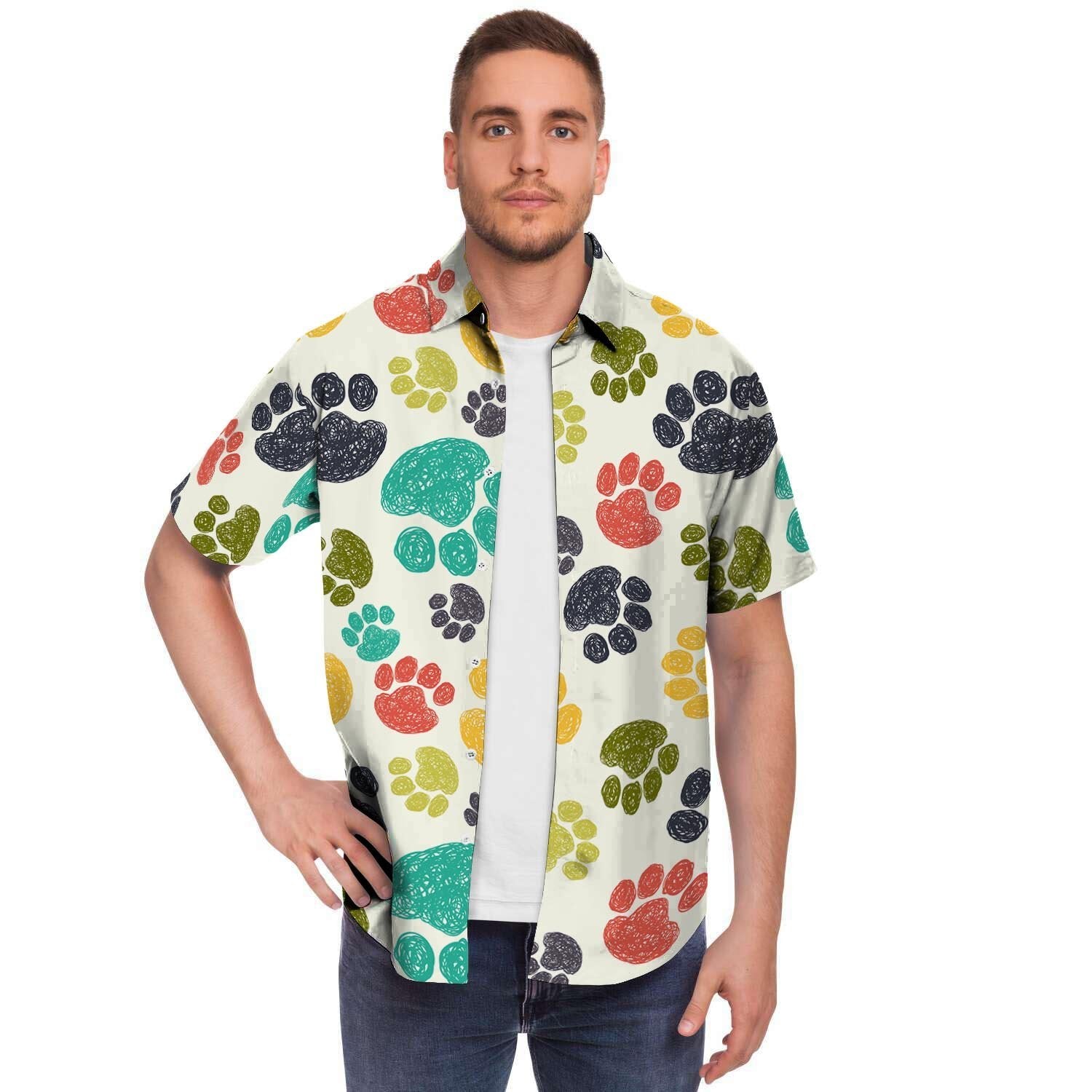 Colorful Doodle Paw Men's Short Sleeve Shirt-grizzshop