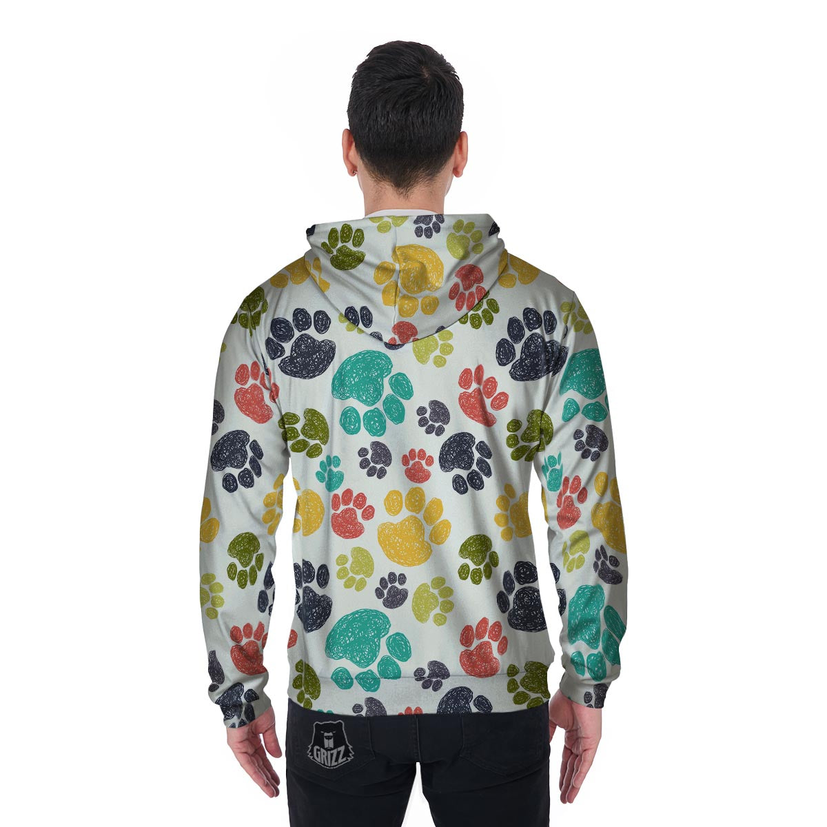 Colorful Doodle Paw Men's Zip Up Hoodie-grizzshop