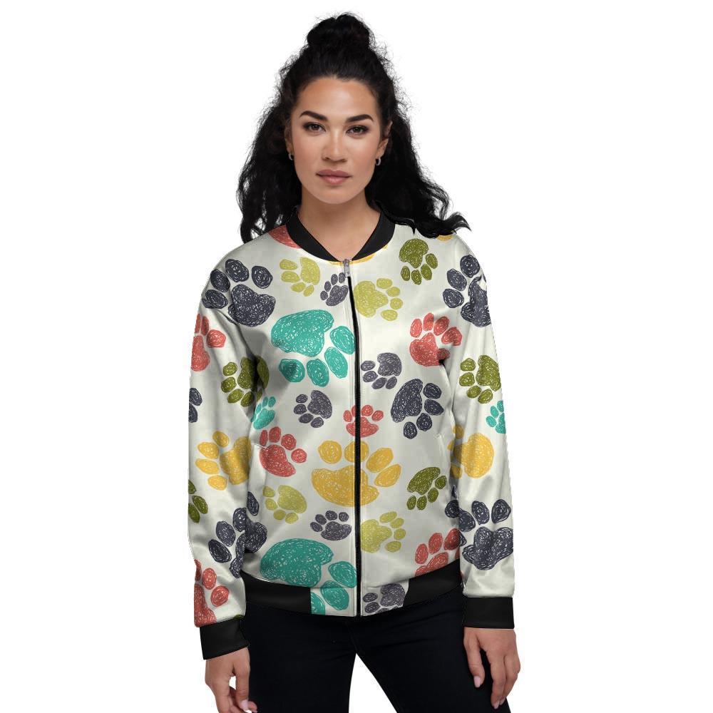 Colorful Doodle Paw Women's Bomber Jacket-grizzshop