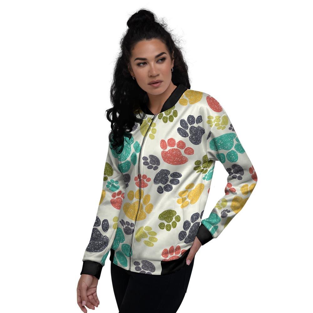 Colorful Doodle Paw Women's Bomber Jacket-grizzshop