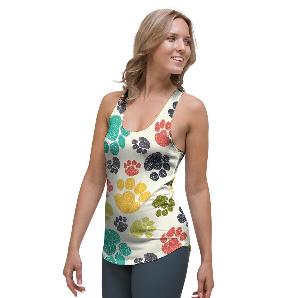 Colorful Doodle Paw Women's Racerback Tank Top-grizzshop