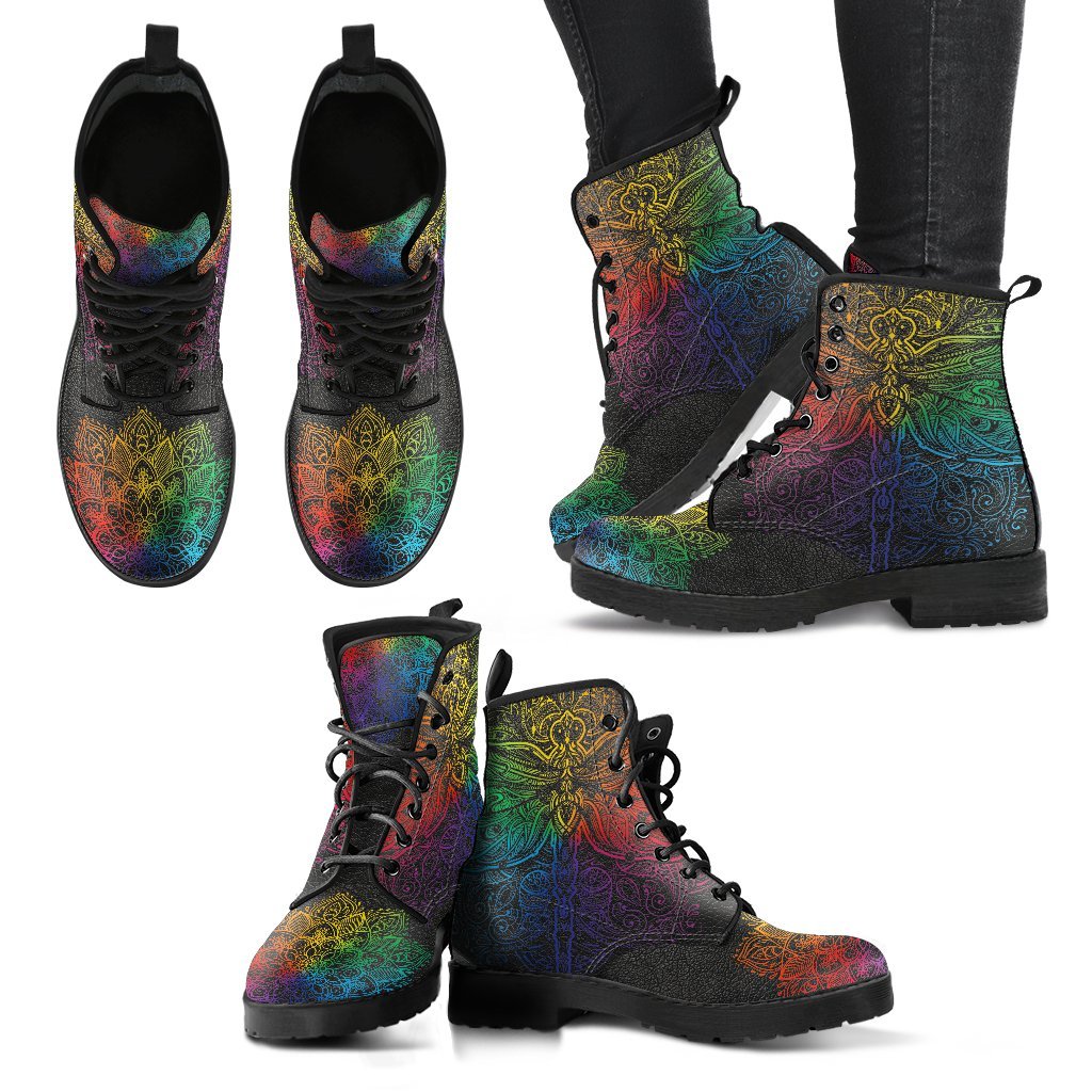 Colorful Dragonfly Mandala Handcrafted Boots-grizzshop