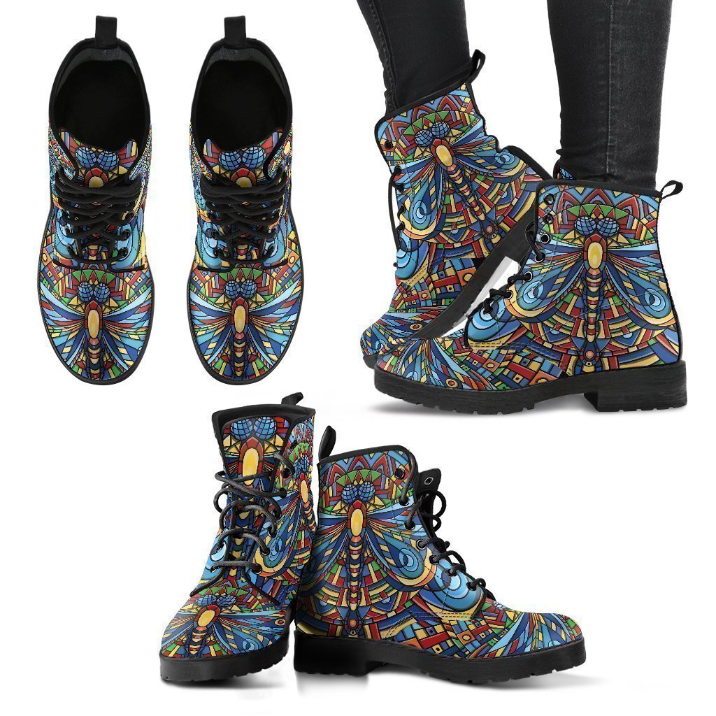 Colorful Dragonfly Women's Leather Boots-grizzshop