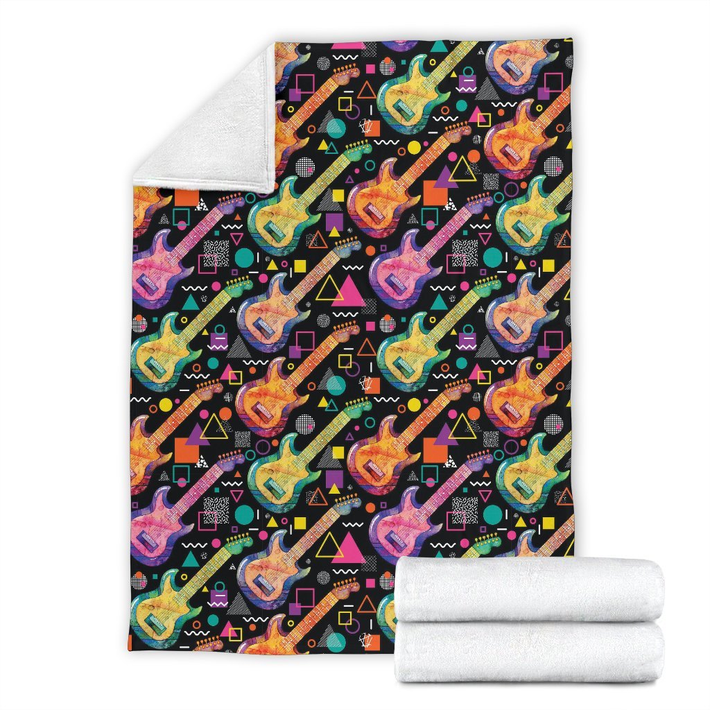 Colorful Electric Guitar Pattern Print Blanket-grizzshop