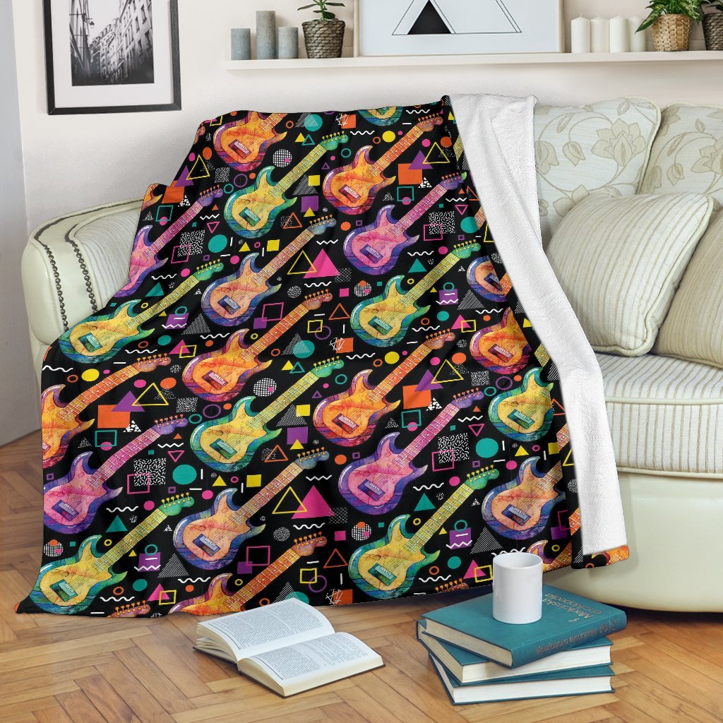 Colorful Electric Guitar Pattern Print Blanket-grizzshop