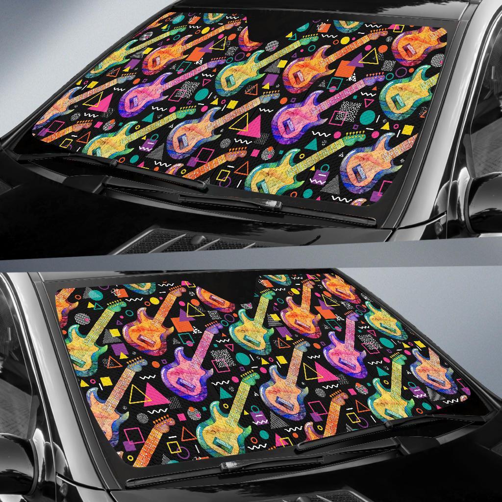 Colorful Electric Guitar Pattern Print Car Sun Shade-grizzshop