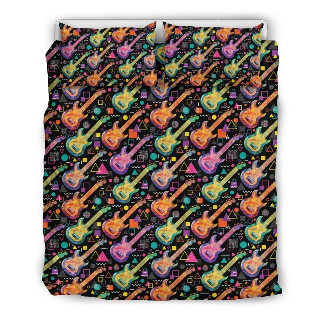 Colorful Electric Guitar Pattern Print Duvet Cover Bedding Set-grizzshop