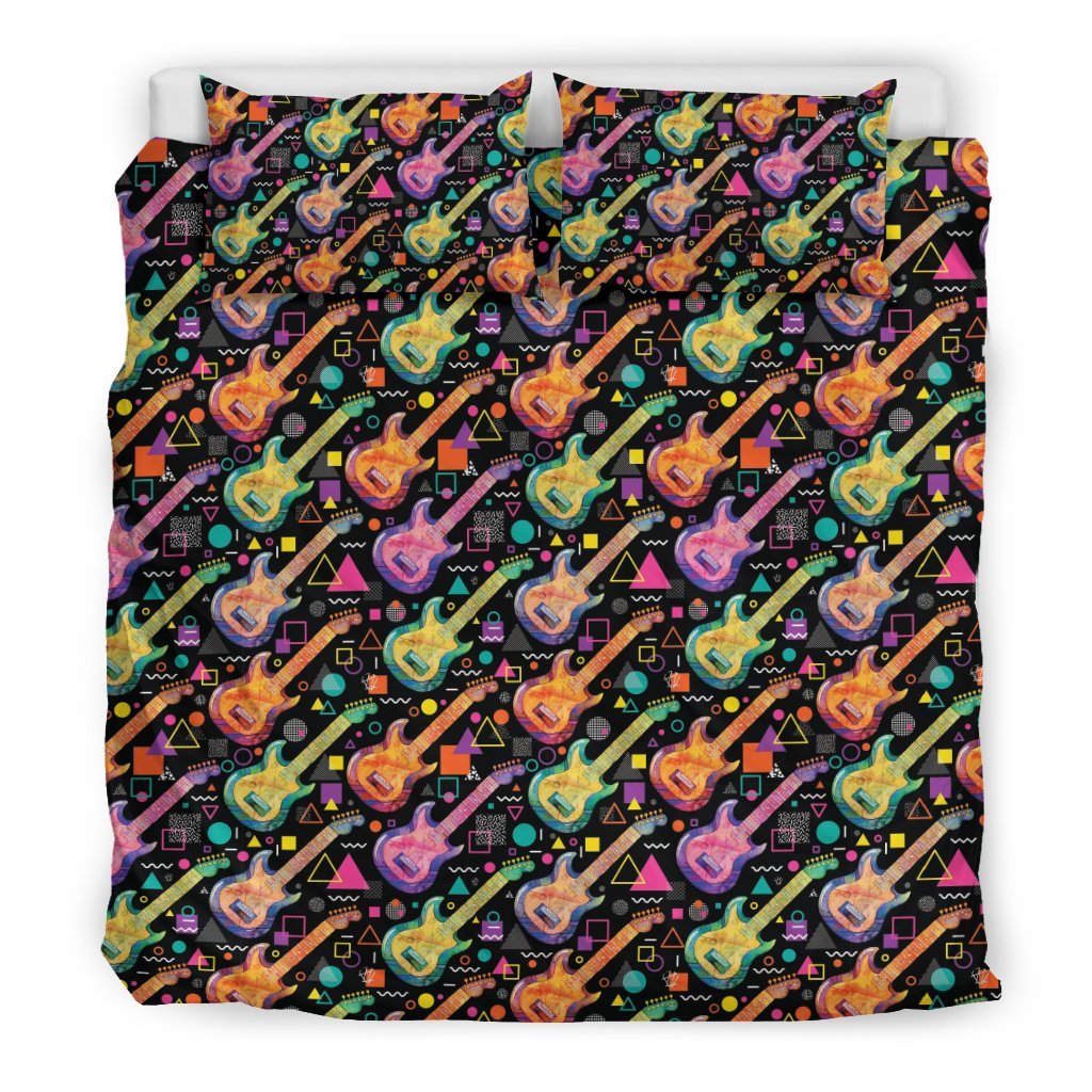Colorful Electric Guitar Pattern Print Duvet Cover Bedding Set-grizzshop