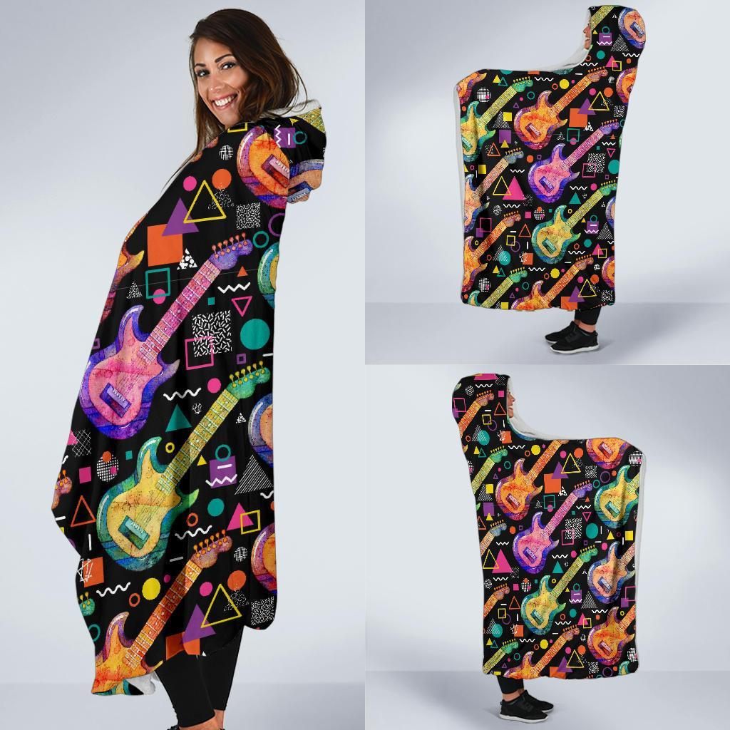 Colorful Electric Guitar Pattern Print Hooded Blanket-grizzshop