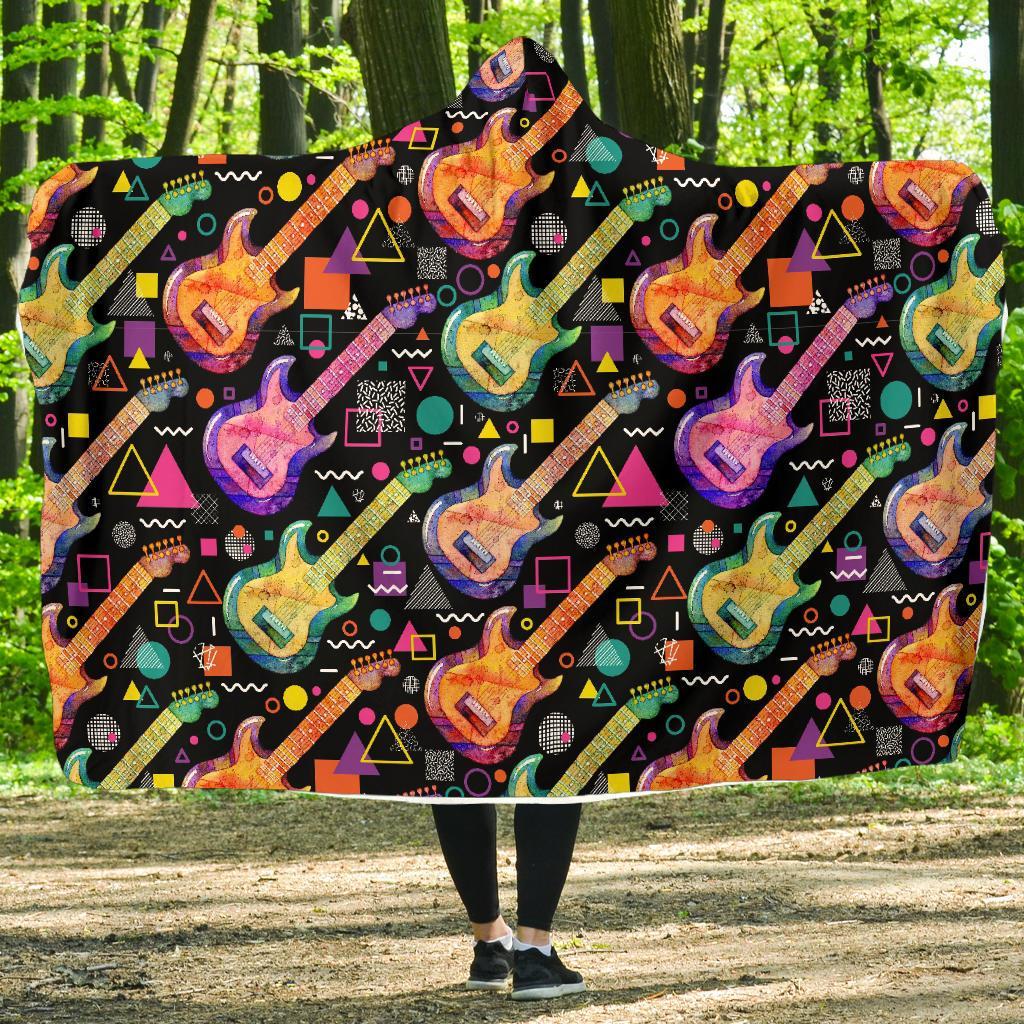 Colorful Electric Guitar Pattern Print Hooded Blanket-grizzshop