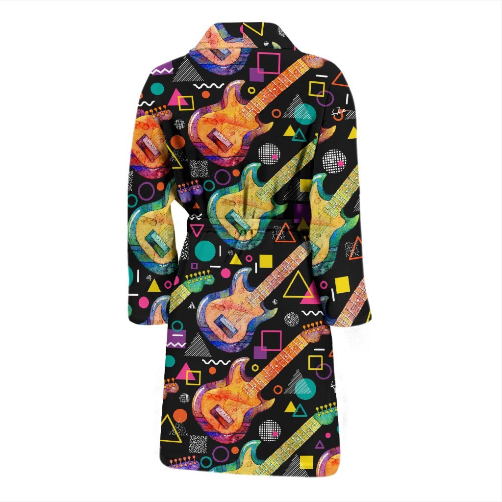 Colorful Electric Guitar Pattern Print Men Long Robe-grizzshop