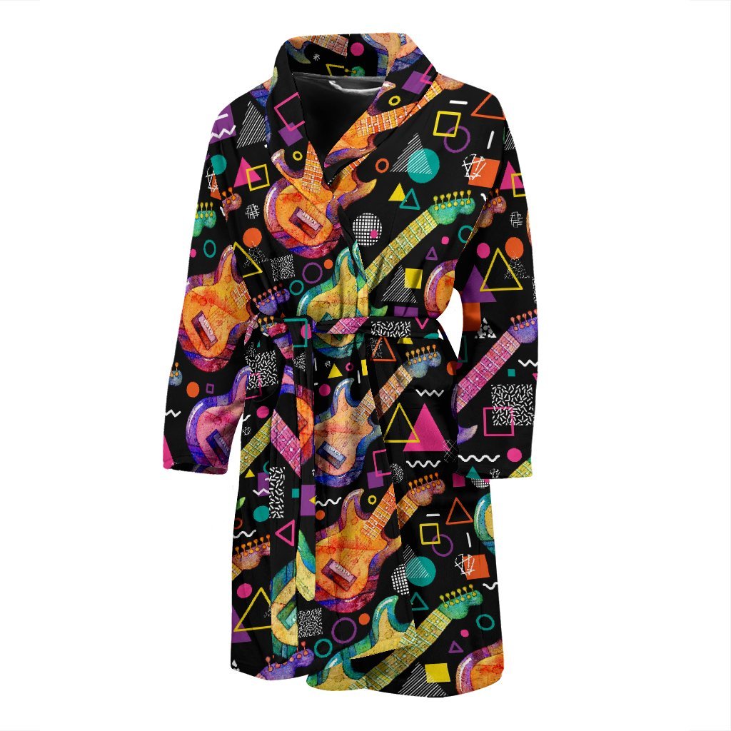 Colorful Electric Guitar Pattern Print Men Long Robe-grizzshop