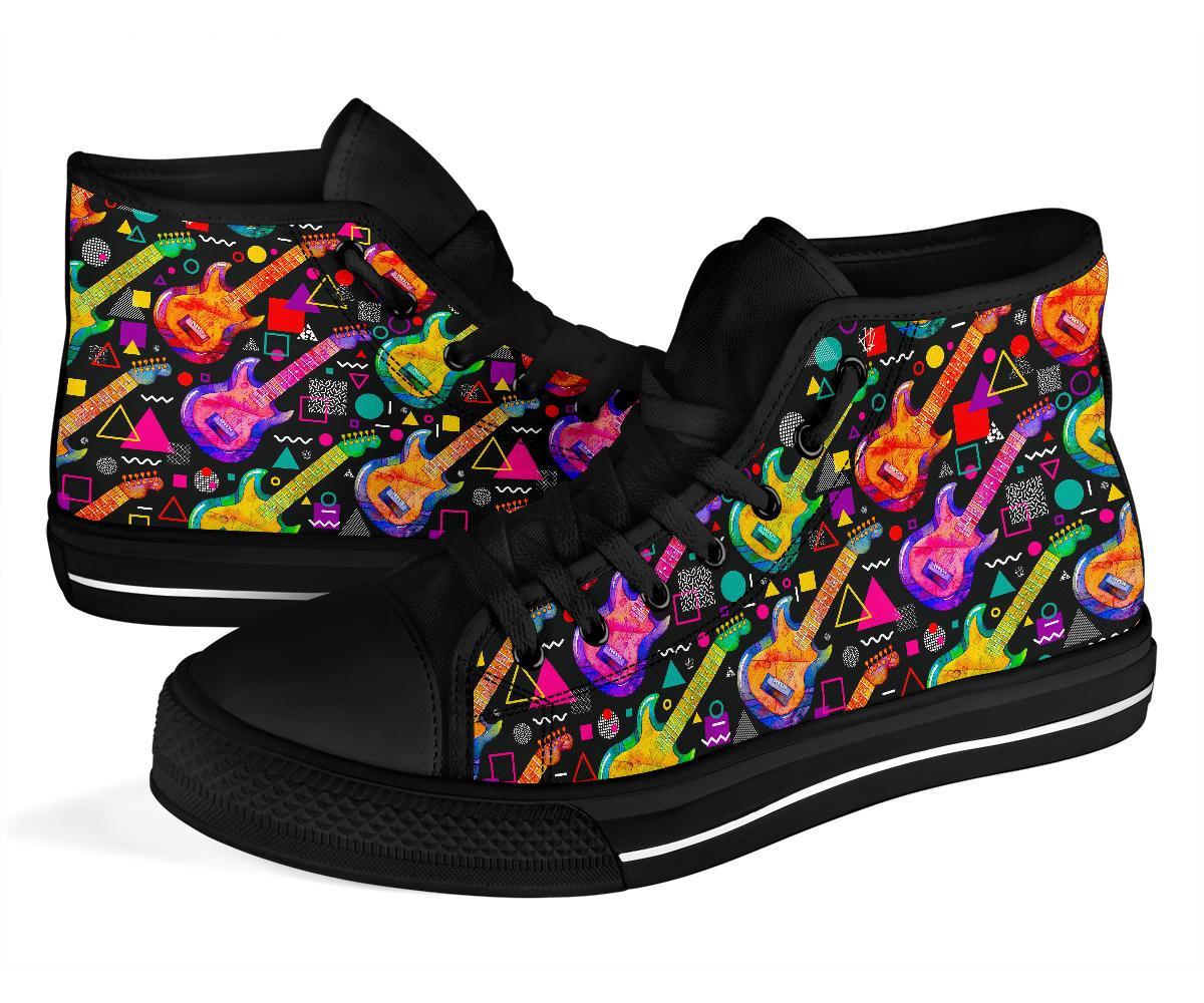 Colorful Electric Guitar Pattern Print Men Women's High Top Shoes-grizzshop