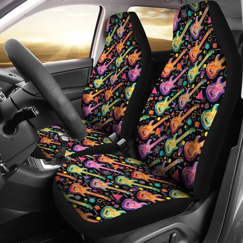 Colorful Electric Guitar Pattern Print Universal Fit Car Seat Cover-grizzshop