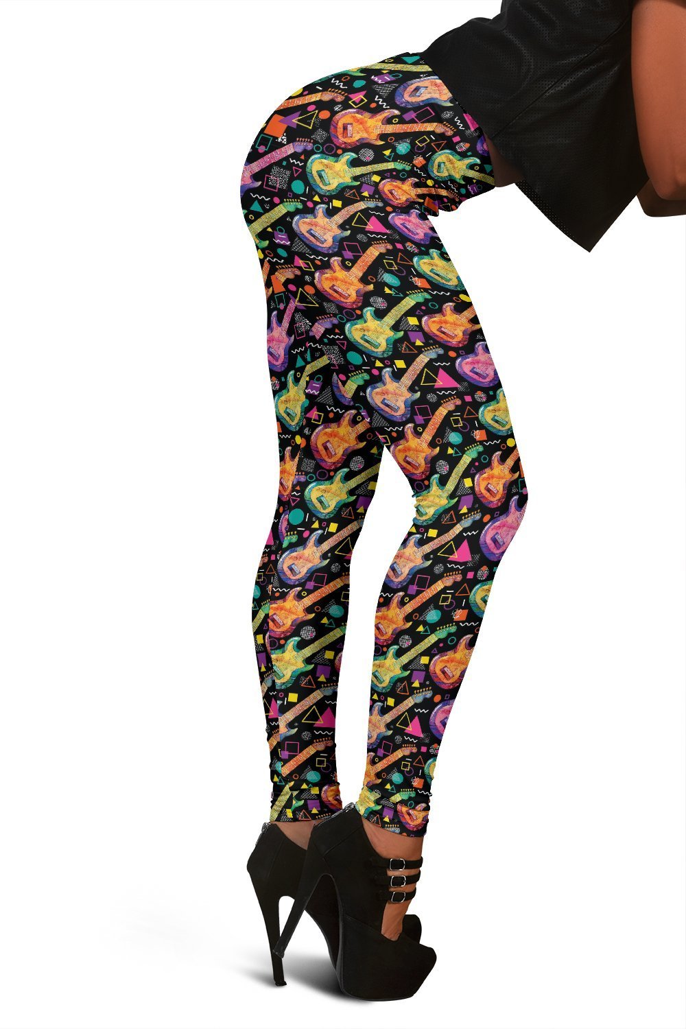Colorful Electric Guitar Pattern Print Women Leggings-grizzshop