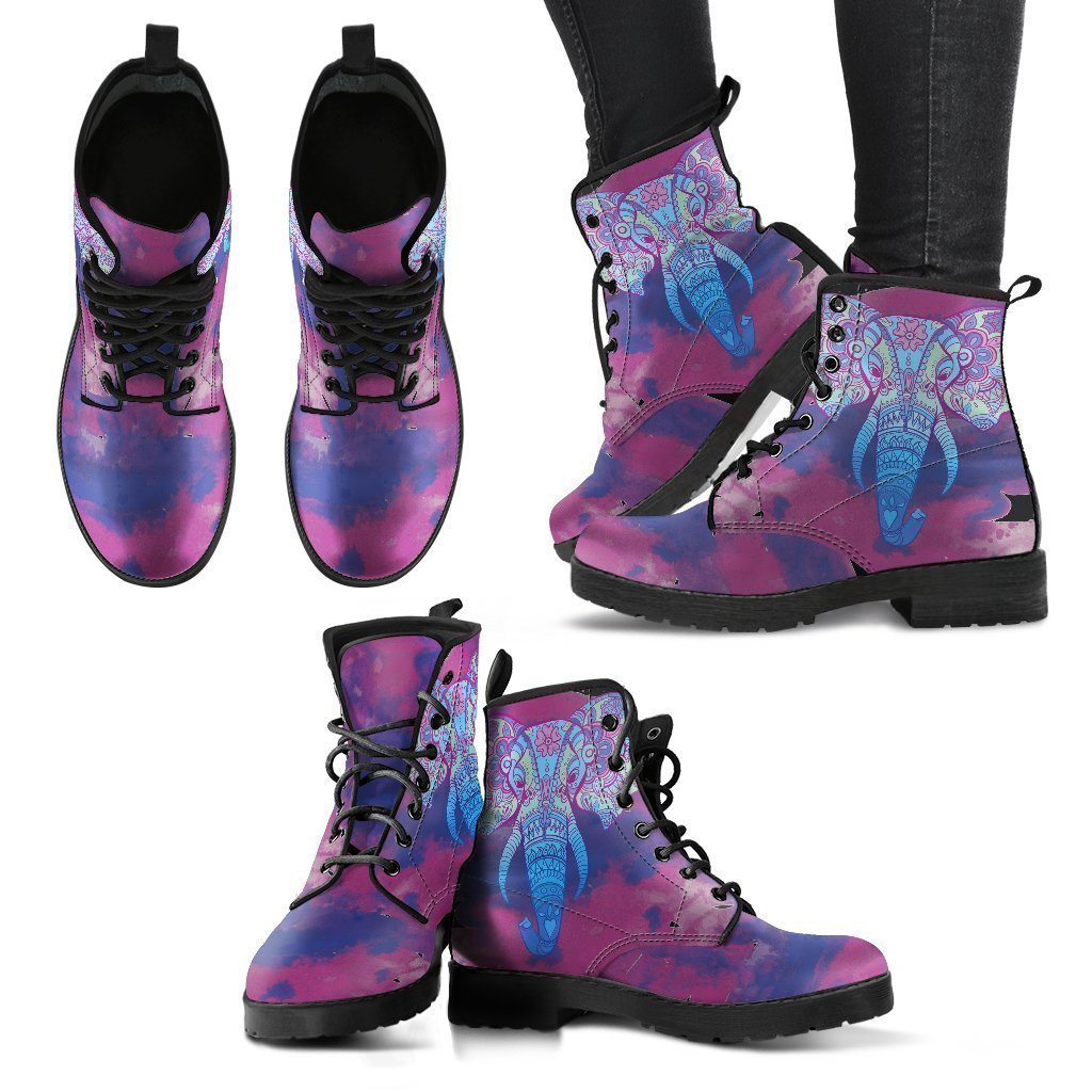 Colorful Elephant Women's Leather Boots-grizzshop