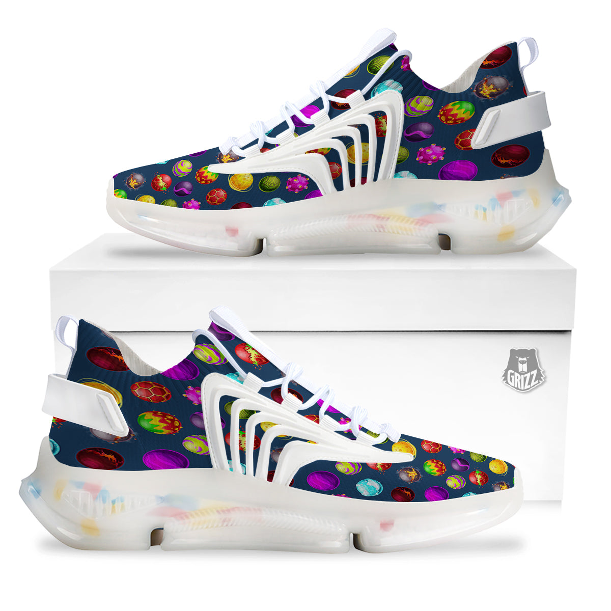 Colorful Galaxy Planets And Space Stars Print Pattern White Gym Shoes-grizzshop