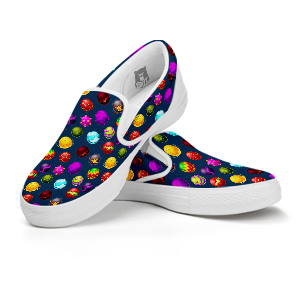 Colorful Galaxy Planets And Space Stars Print Pattern White Slip On Shoes-grizzshop