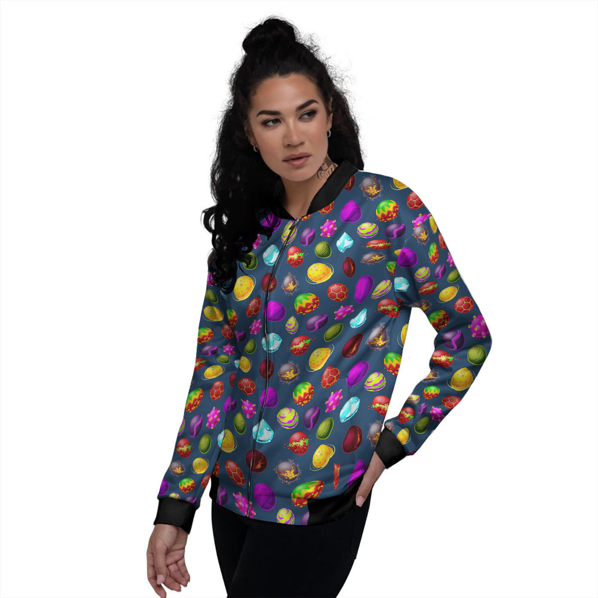 Colorful Galaxy Planets And Space Stars Print Pattern Women's Bomber Jacket-grizzshop