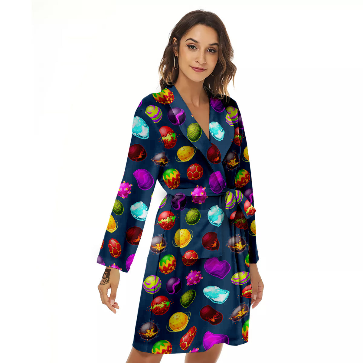 Colorful Galaxy Planets And Space Stars Print Pattern Women's Robe-grizzshop