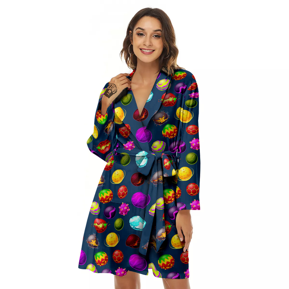 Colorful Galaxy Planets And Space Stars Print Pattern Women's Robe-grizzshop