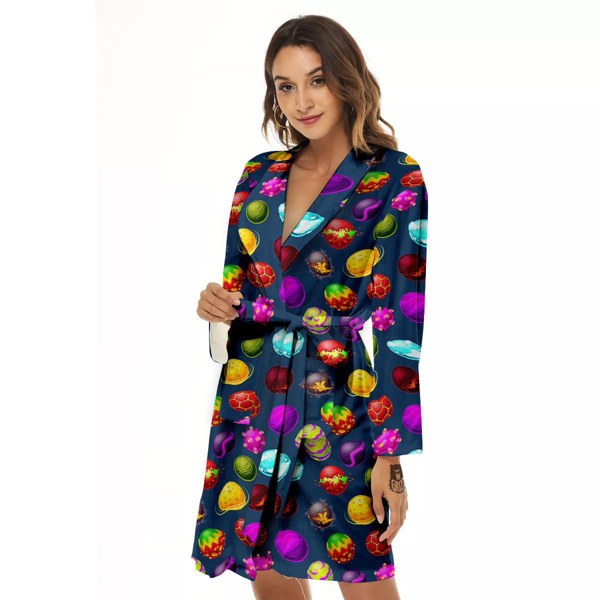 Colorful Galaxy Planets And Space Stars Print Pattern Women's Robe-grizzshop