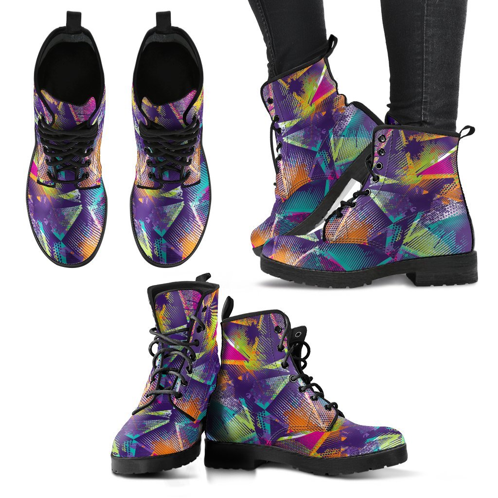 Colorful Geometric Women's Leather Boots-grizzshop