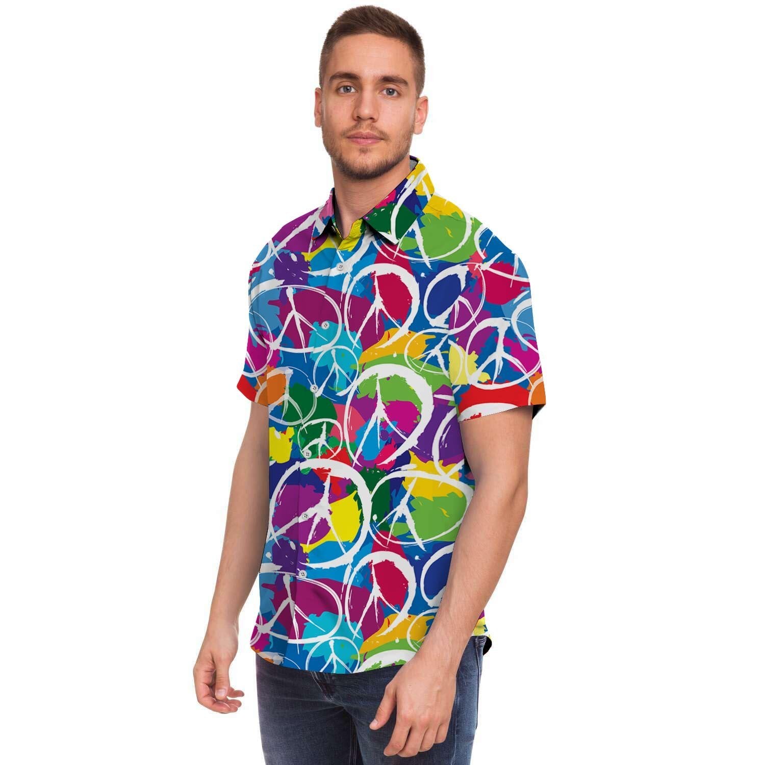 Colorful Hippie Men's Short Sleeve Shirt-grizzshop