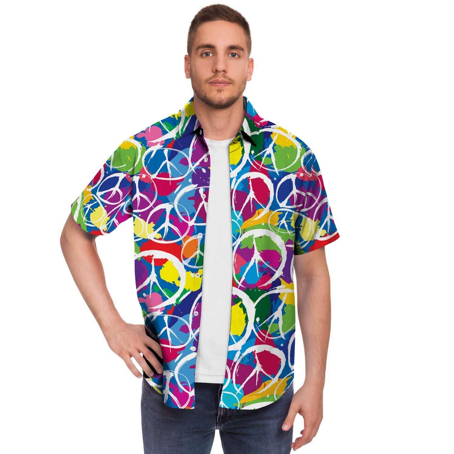 Colorful Hippie Men's Short Sleeve Shirt-grizzshop
