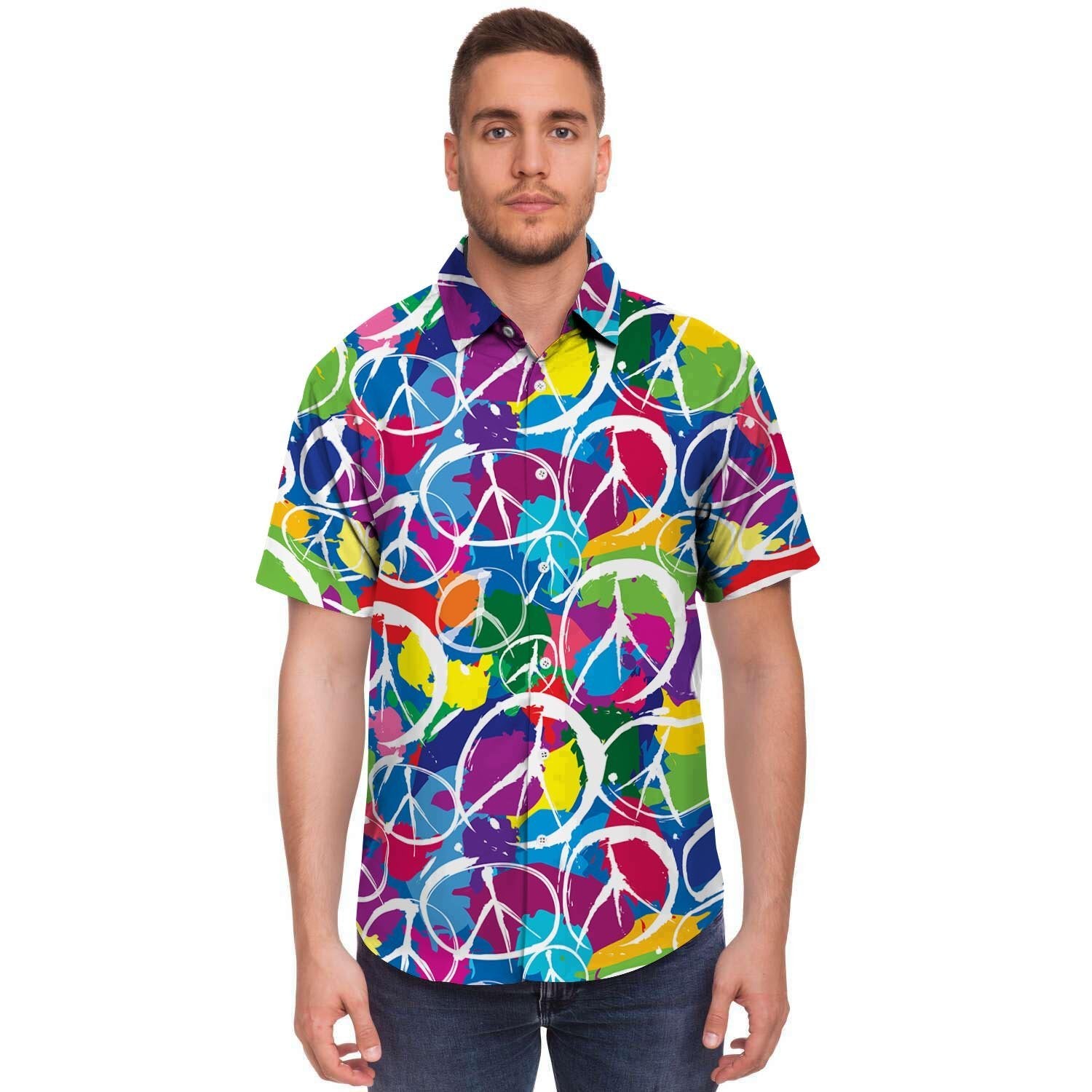 Colorful Hippie Men's Short Sleeve Shirt-grizzshop