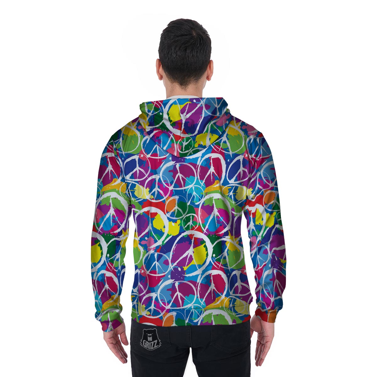 Colorful Hippie Men's Zip Up Hoodie-grizzshop