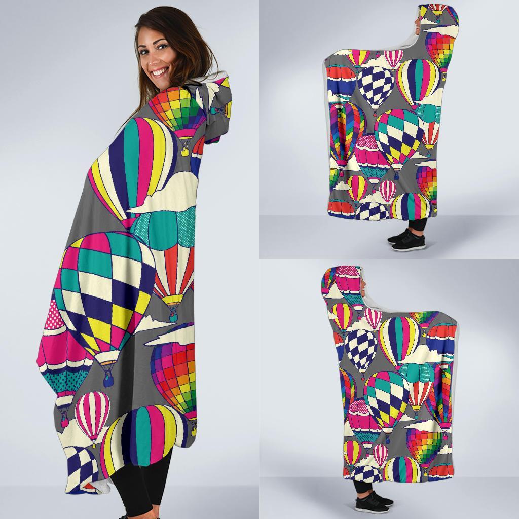 Colorful Hot Air Balloon Pattern Print Hooded Blanket-grizzshop