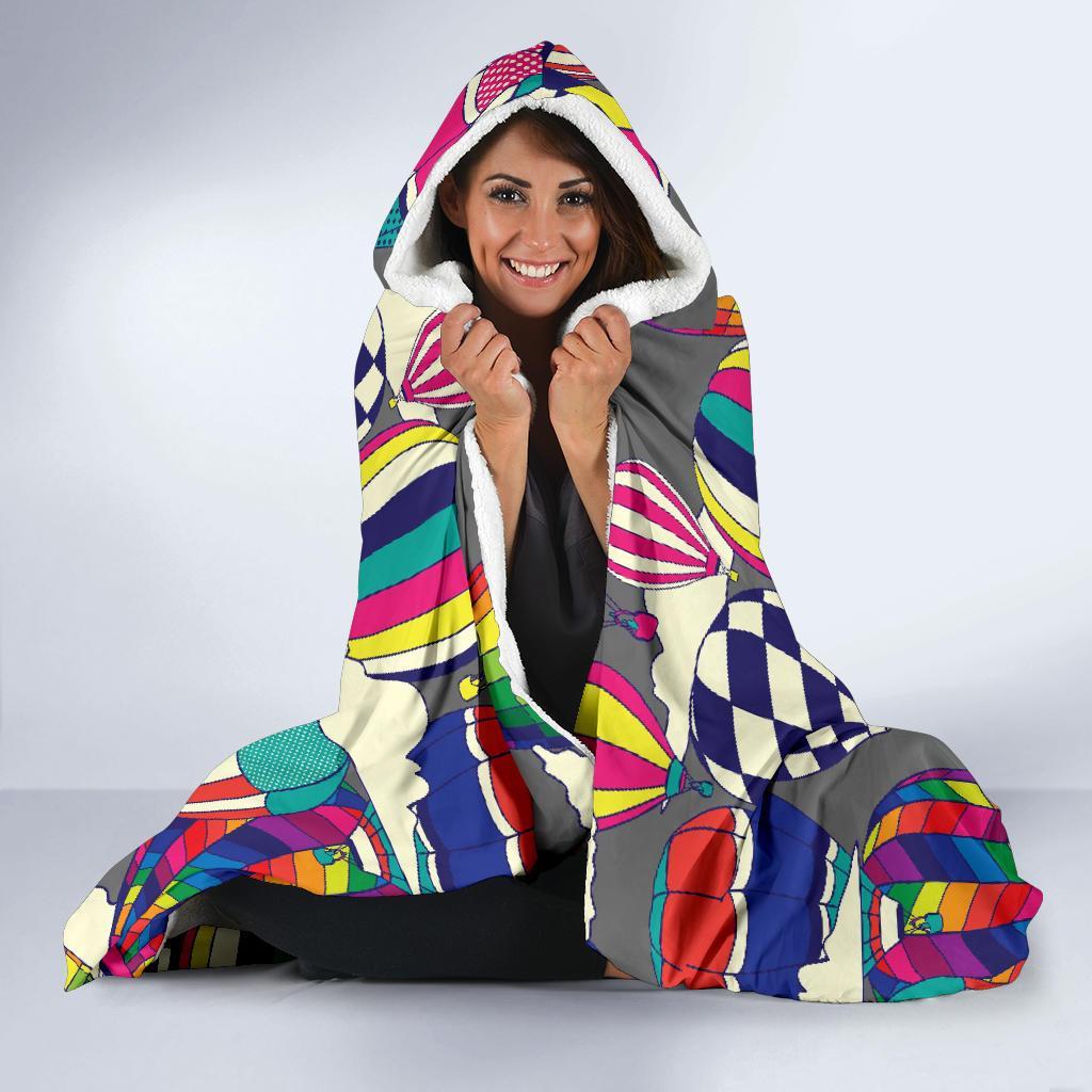 Colorful Hot Air Balloon Pattern Print Hooded Blanket-grizzshop