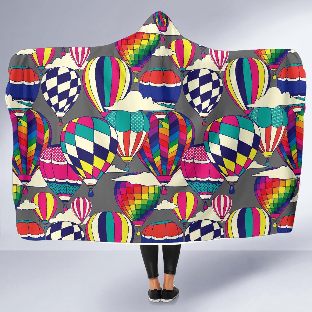 Colorful Hot Air Balloon Pattern Print Hooded Blanket-grizzshop