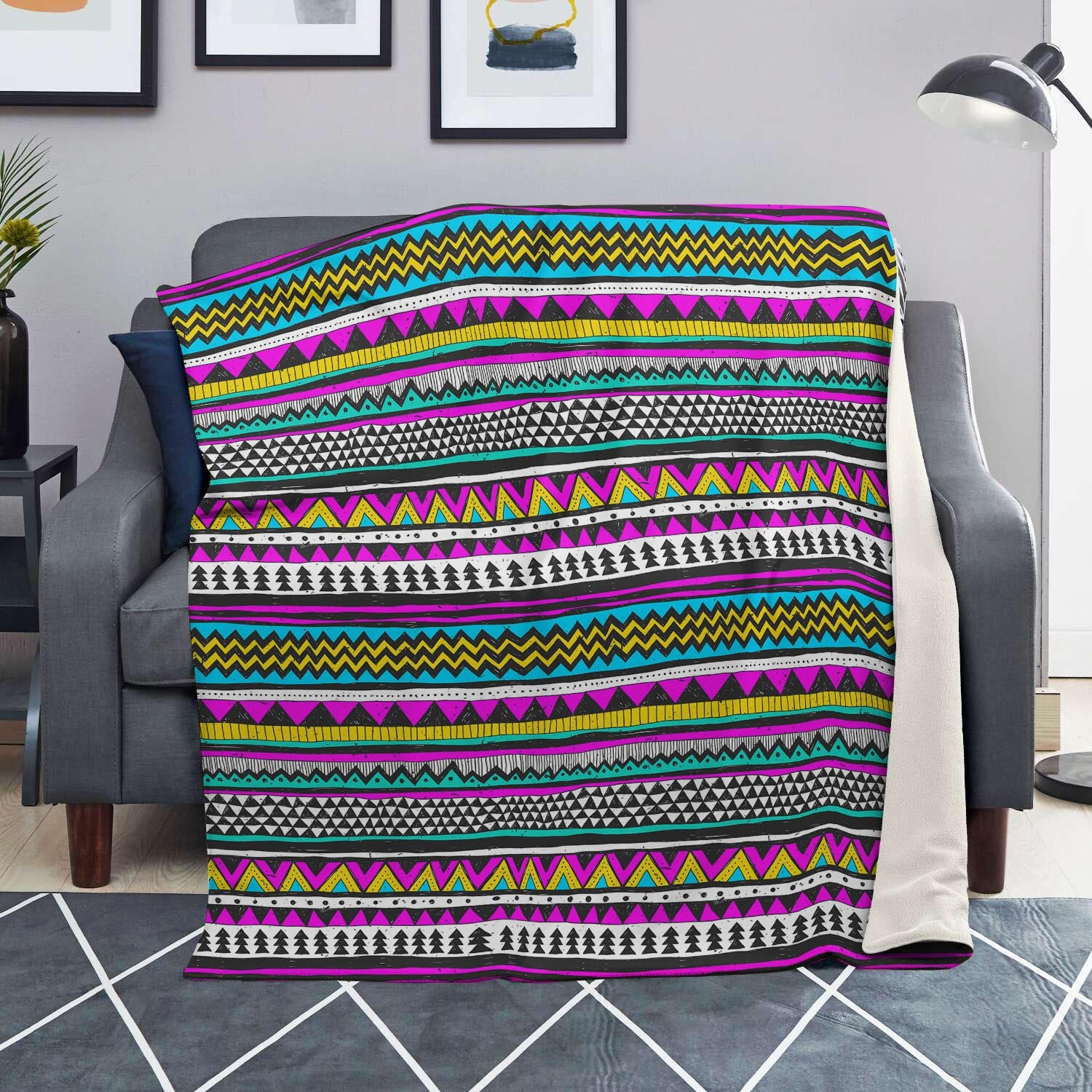 Colorful Indian Aztec Doodle Triangles Blanket-grizzshop