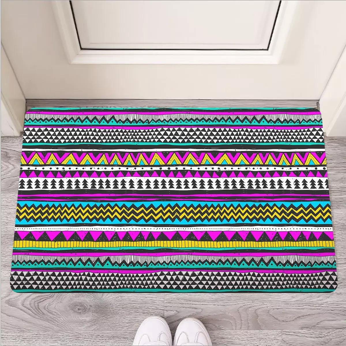 Colorful Indian Aztec Doodle Triangles Door Mat-grizzshop