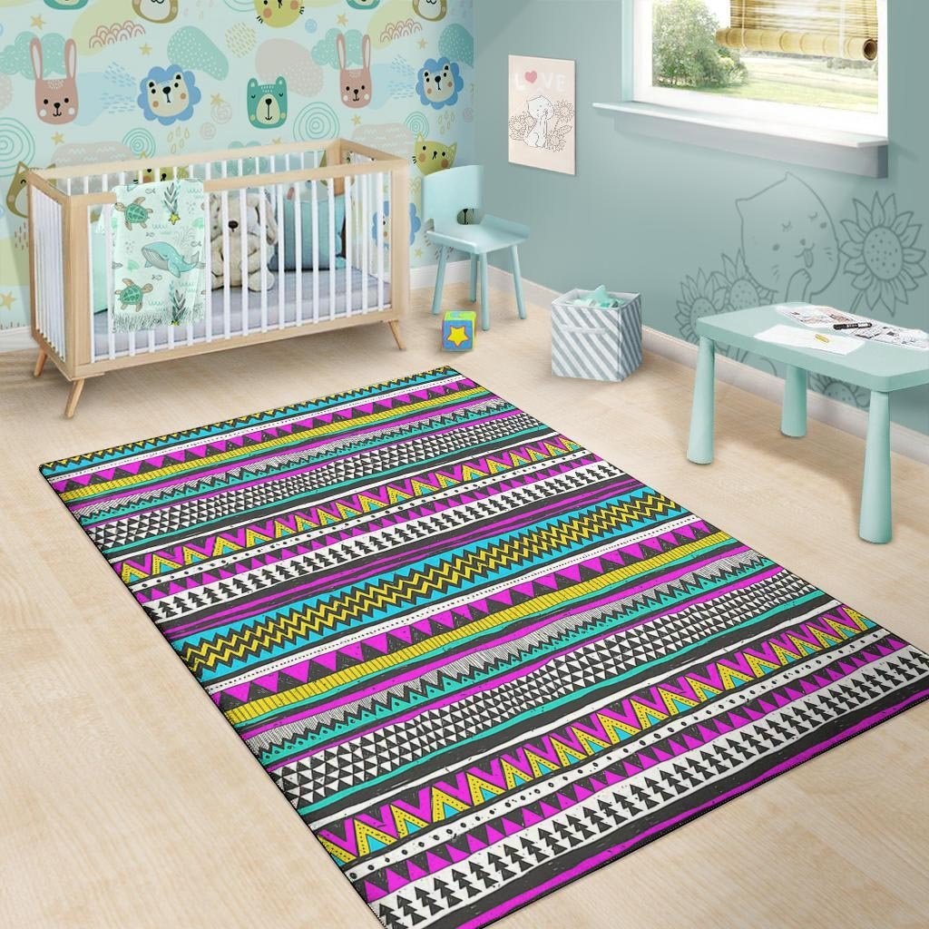 Colorful Indian Aztec Doodle Triangles Floor Mat-grizzshop