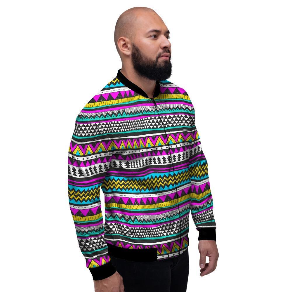 Colorful Indian Aztec Doodle Triangles Men's Bomber Jacket-grizzshop