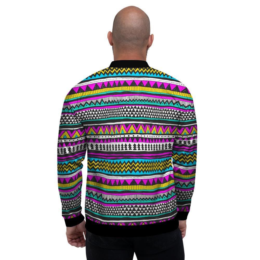 Colorful Indian Aztec Doodle Triangles Men's Bomber Jacket-grizzshop