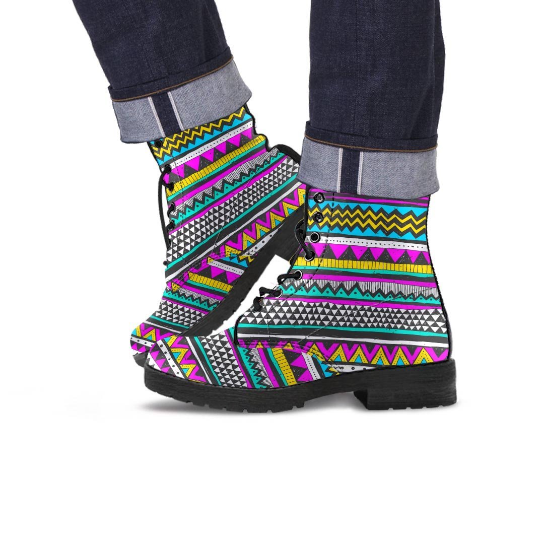 Colorful Indian Aztec Doodle Triangles Men's Boots-grizzshop