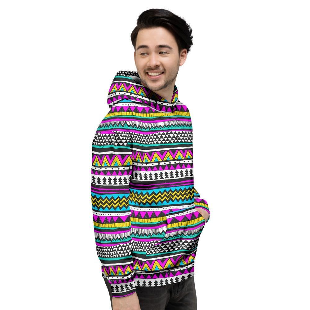 Colorful Indian Aztec Doodle Triangles Men's Hoodie-grizzshop
