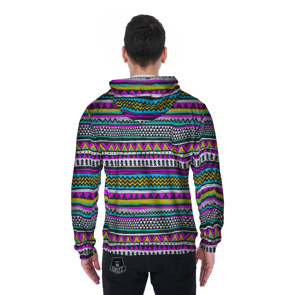 Colorful Indian Aztec Doodle Triangles Men's Zip Up Hoodie-grizzshop
