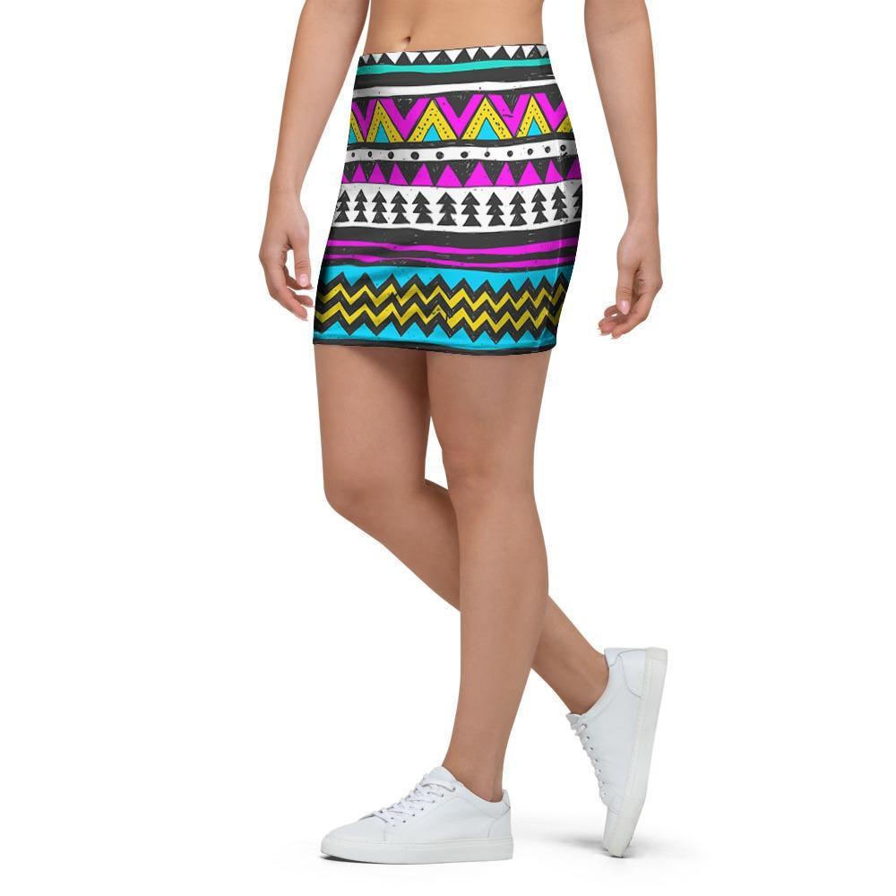 Colorful Indian Aztec Doodle Triangles Mini Skirt-grizzshop